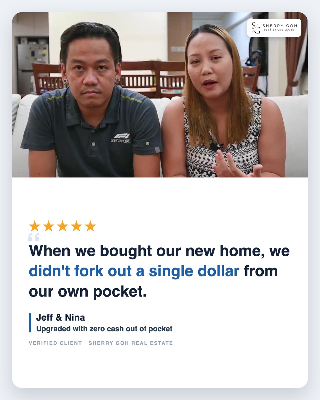 Jeff and Nina: we didn't fork out a single dollar from our own pocket for the new home